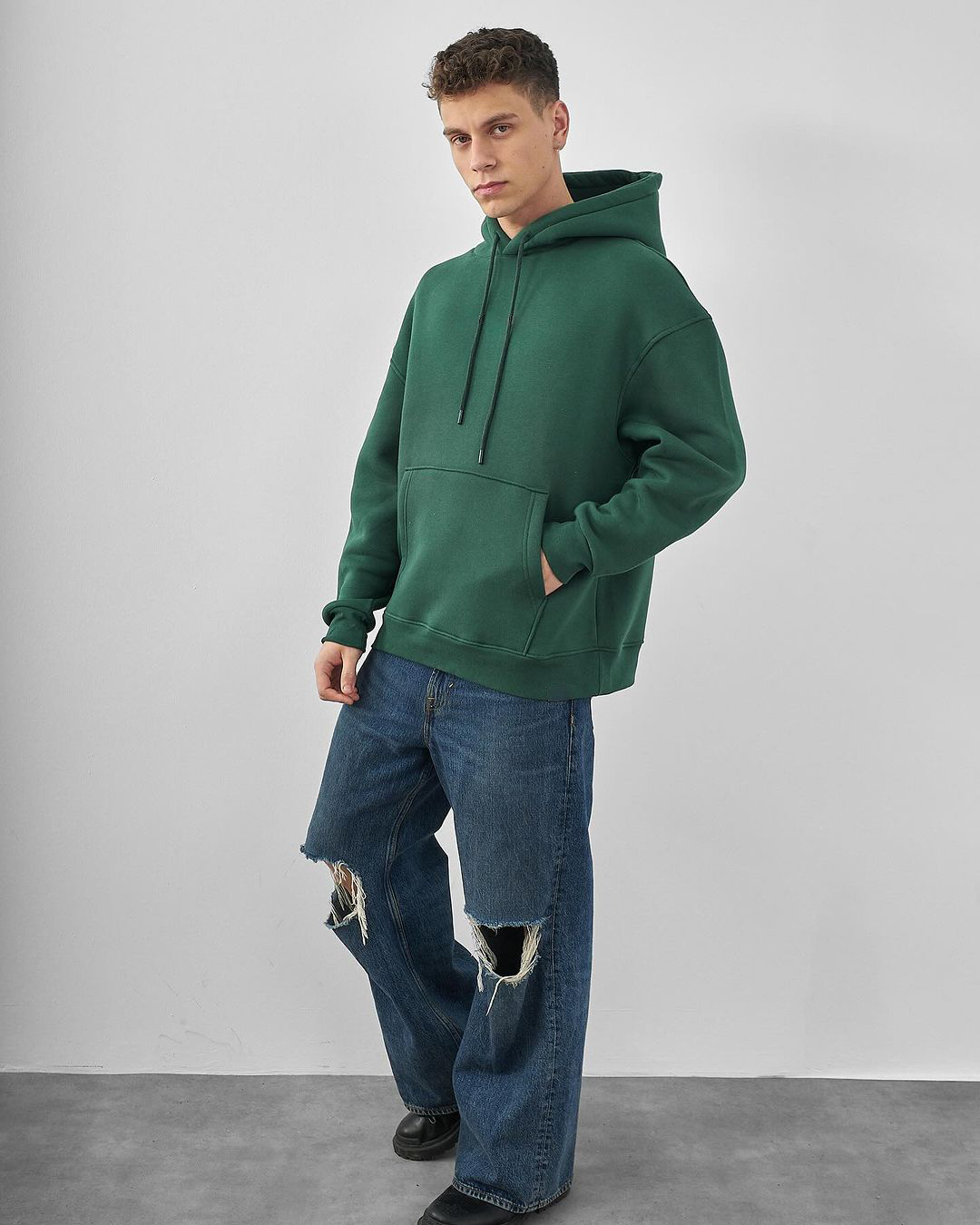 Dark Green Basic Oversize Hoodie
