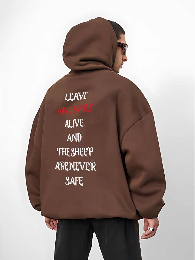 Brown "Wolf" Printed Oversize Hoodie