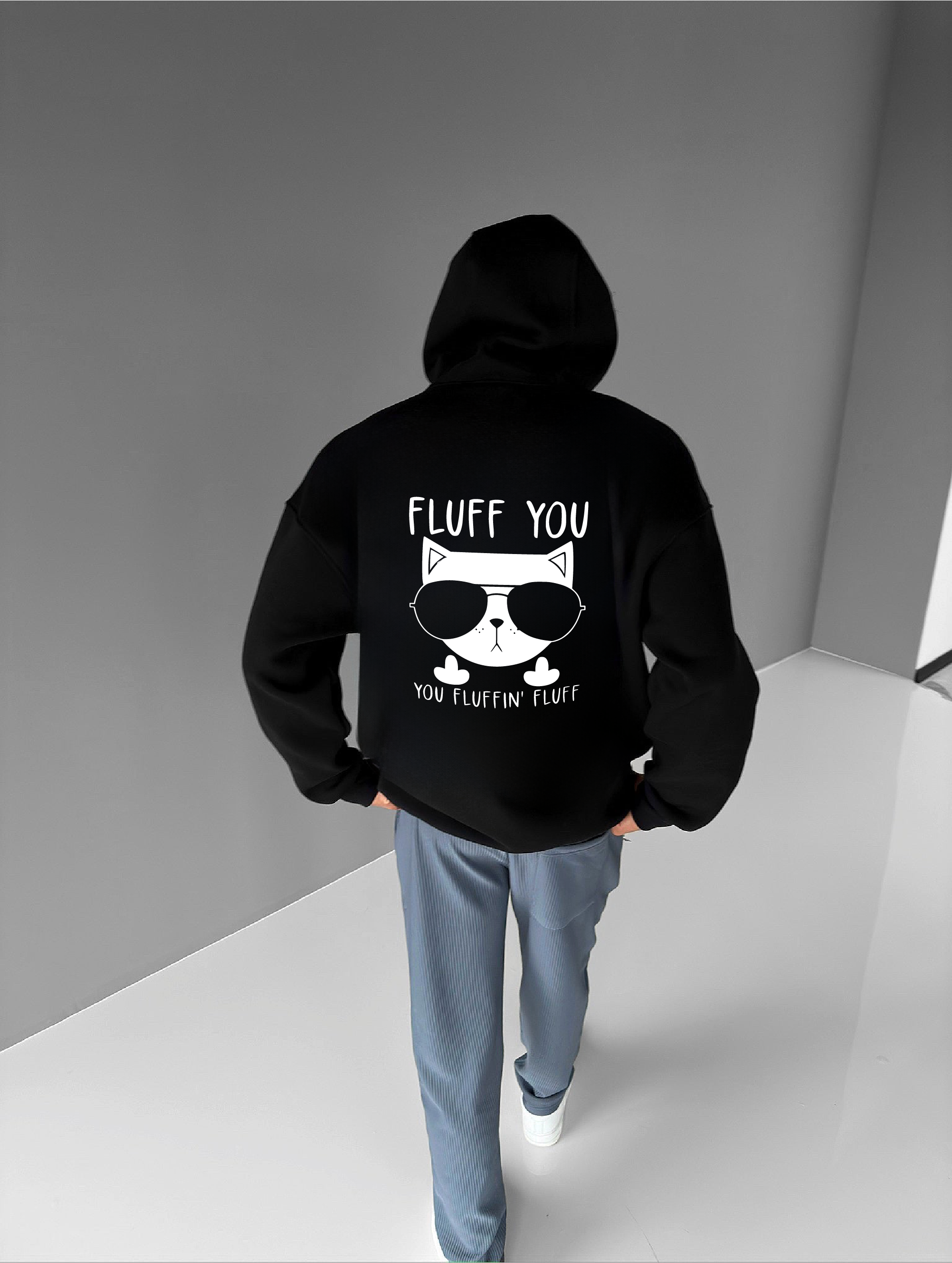 Black "Fluff You" Printed Oversize Hoodie