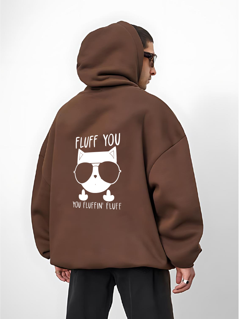 Brown "Fluff You" Printed Oversize Hoodie