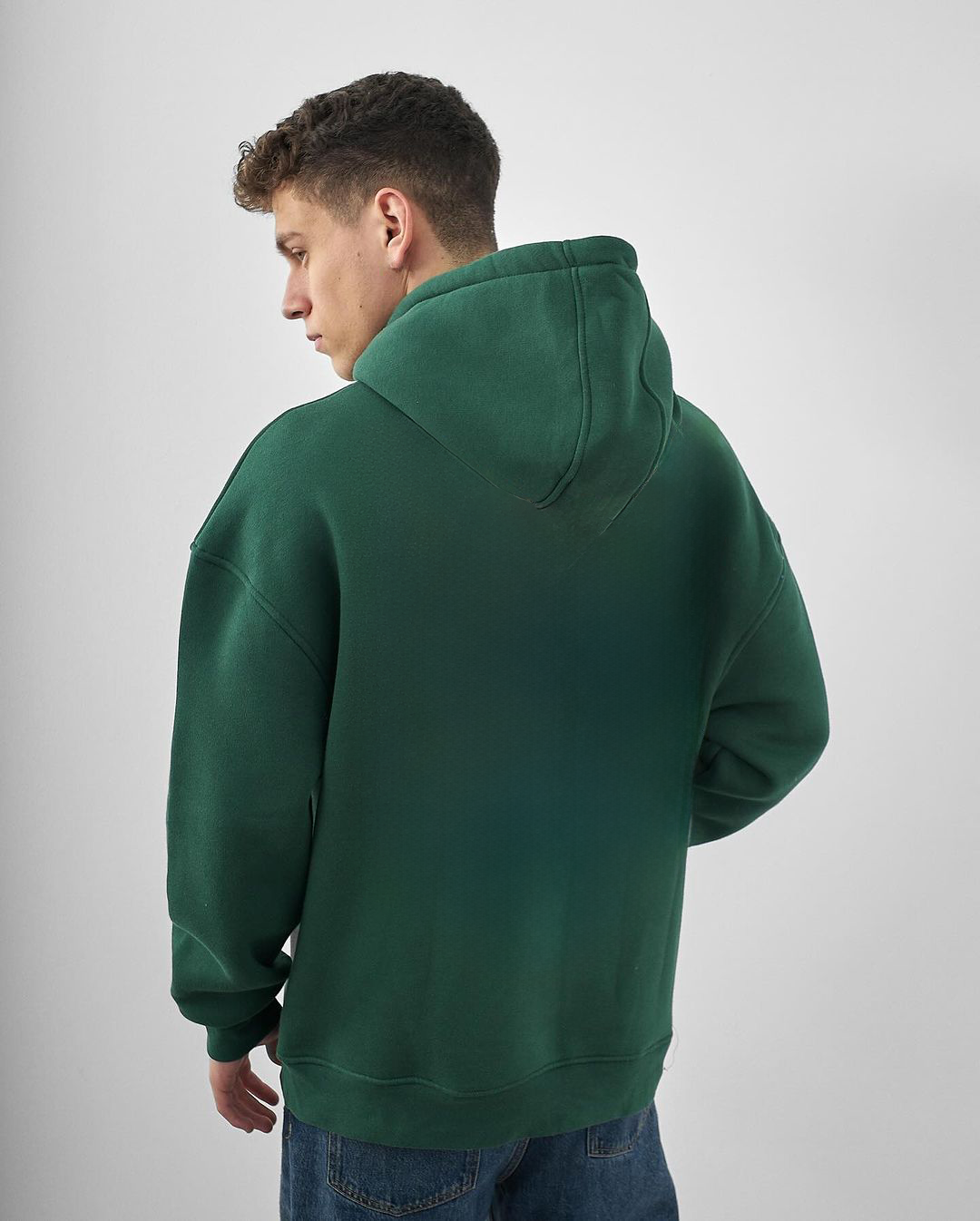Dark Green "Again" Printed Oversize Hoodie