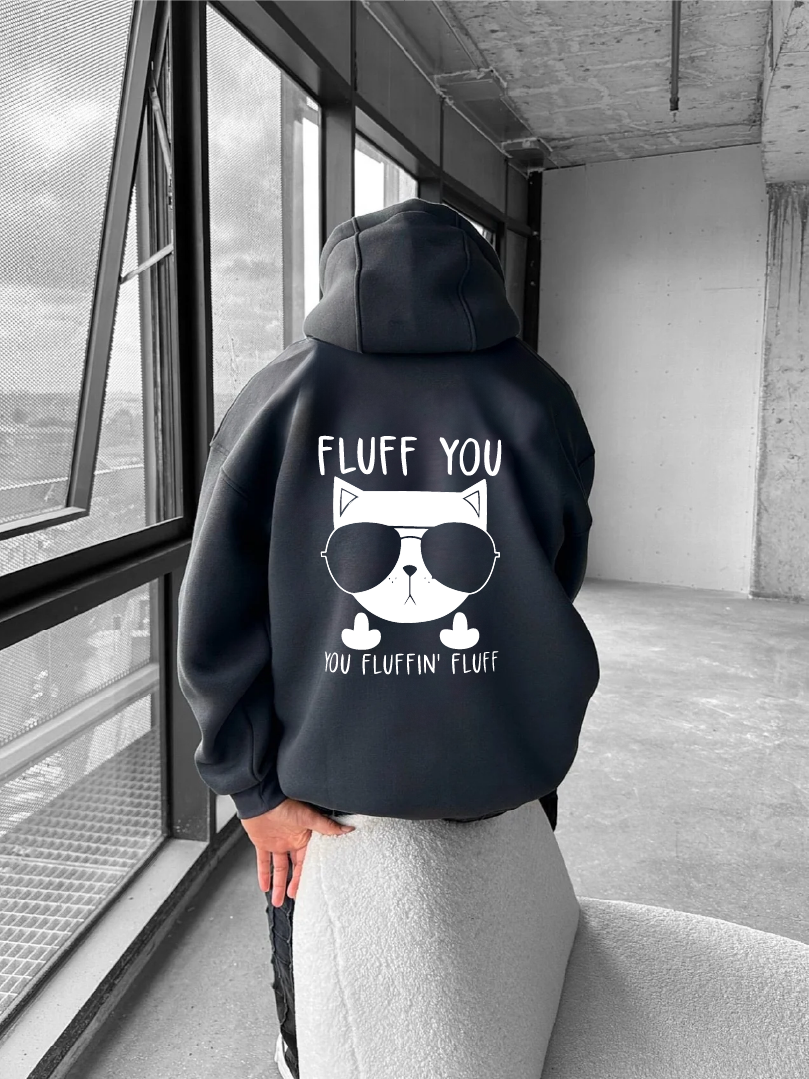 Smoked "Fluff You" Printed Oversize Hoodie