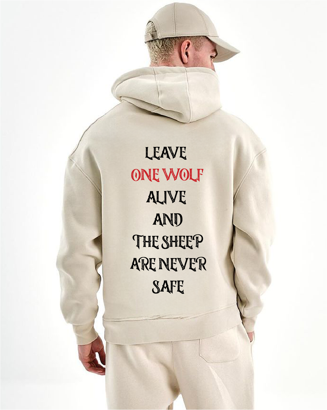 Beige "WOLF" Printed Oversize Hoodie