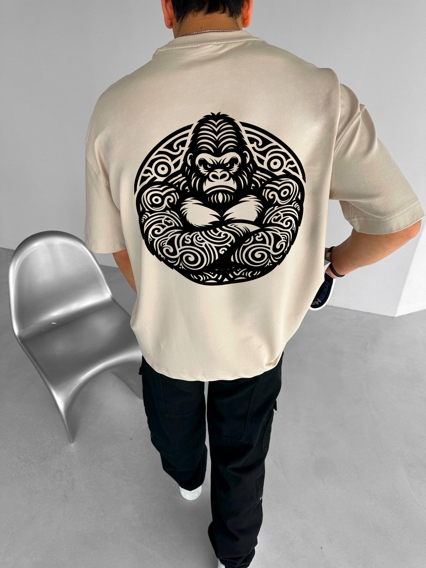 Beige "Angry Gorilla" Printed Over size T-Shirt