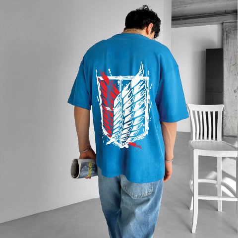 Light Blue "Attack" Printed Over size T-Shirt