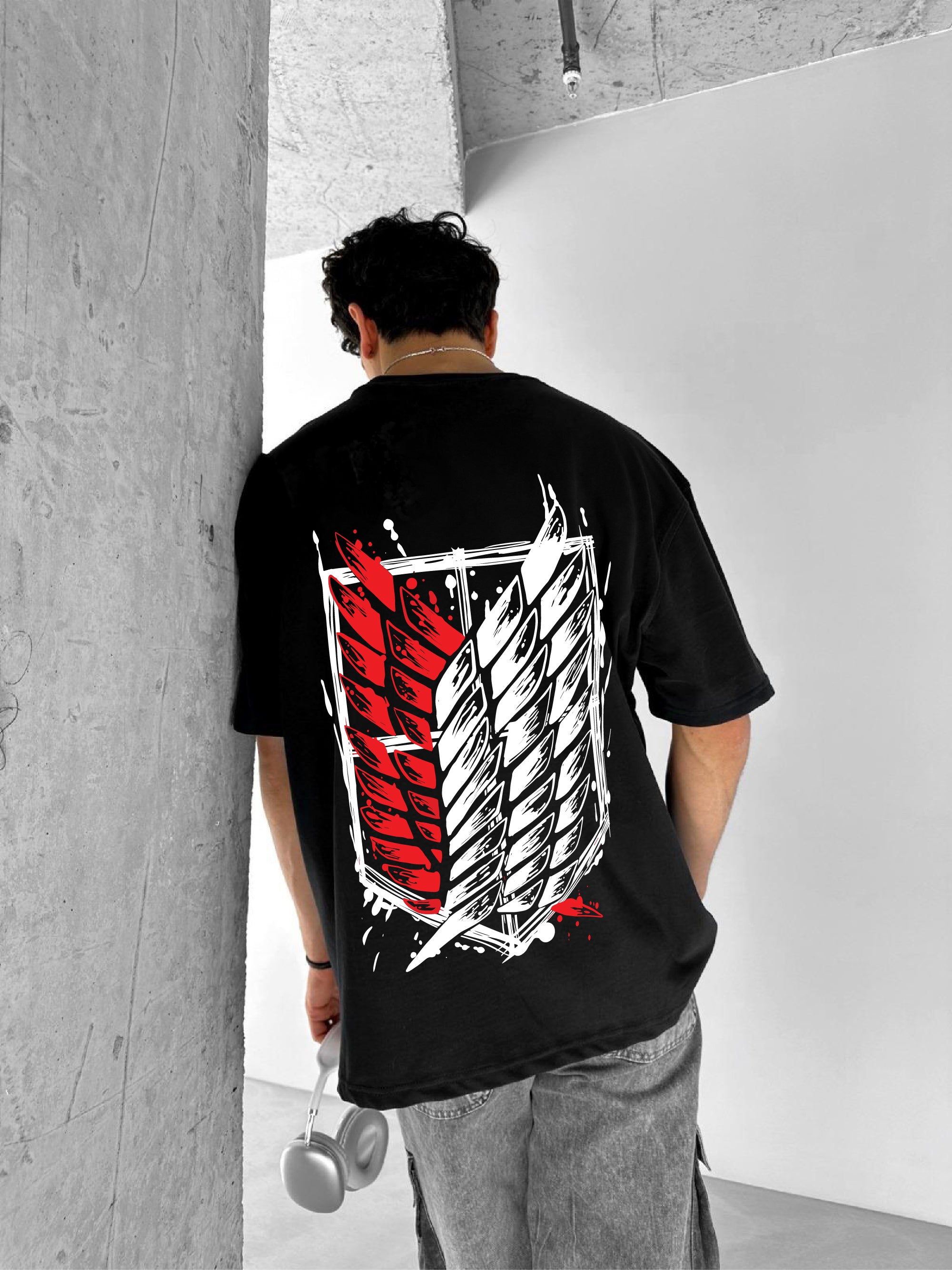 Black "Attack" Printed Over size T-Shirt