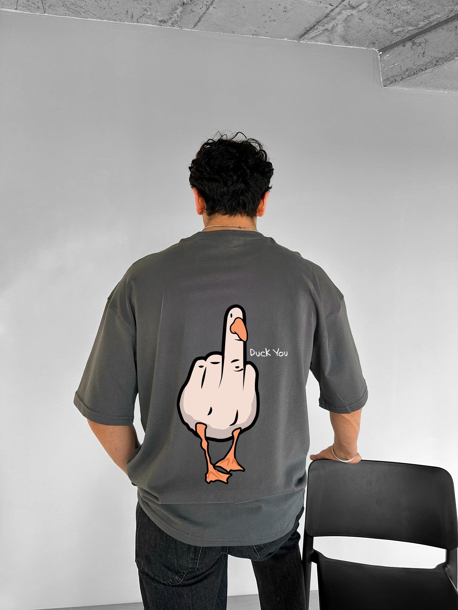 Smoke "Duck you" Printed Over size T-Shirt