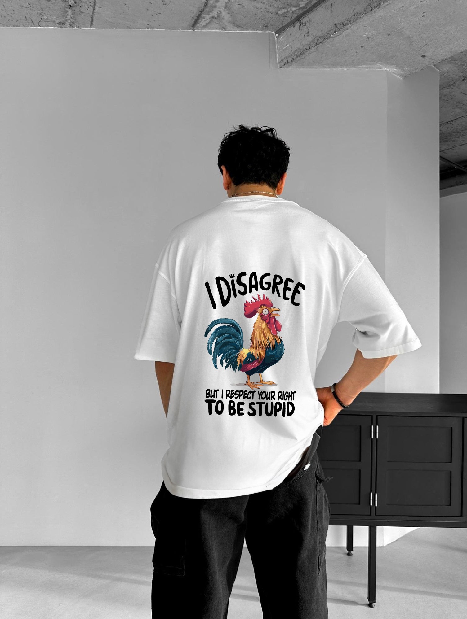 White "Disagree" Printed Over size T-Shirt