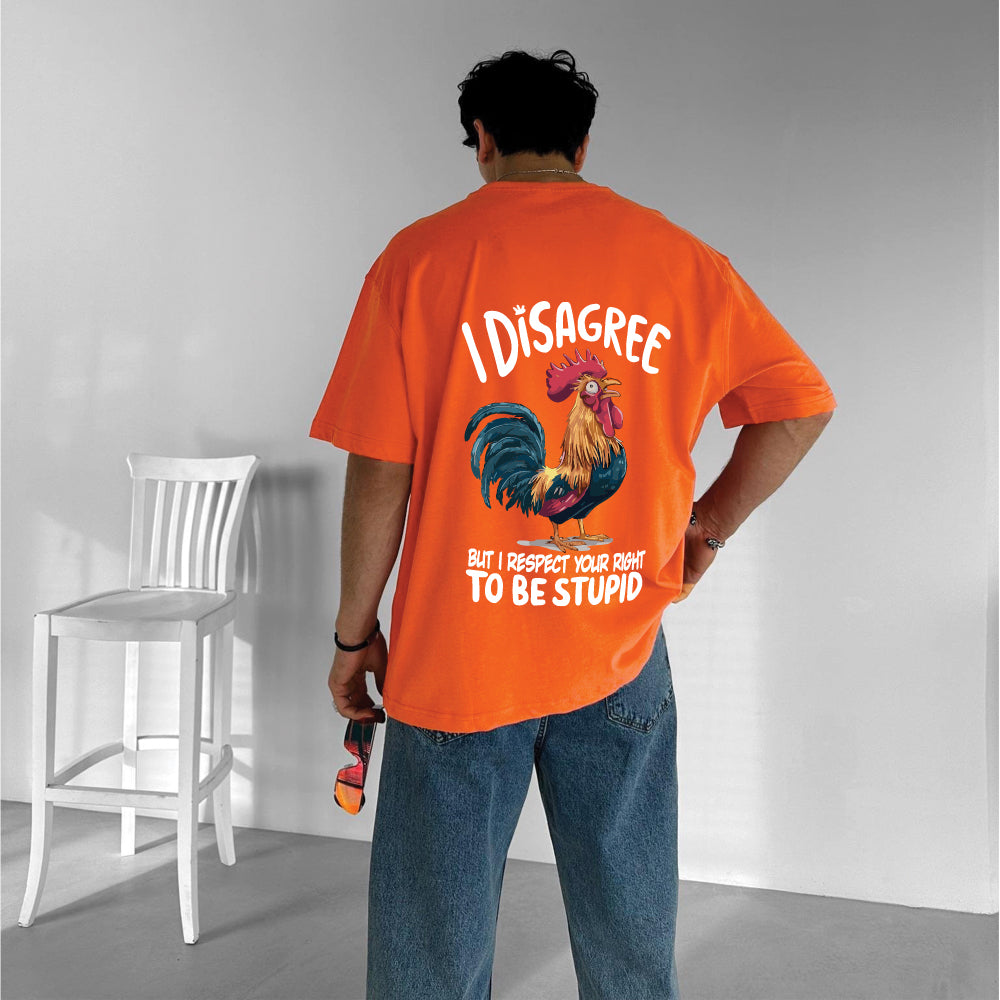 Orange "Disagree" Printed Over size T-Shirt