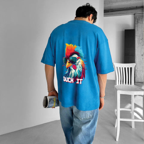 Light Blue "Duck it" Printed Over size T-Shirt