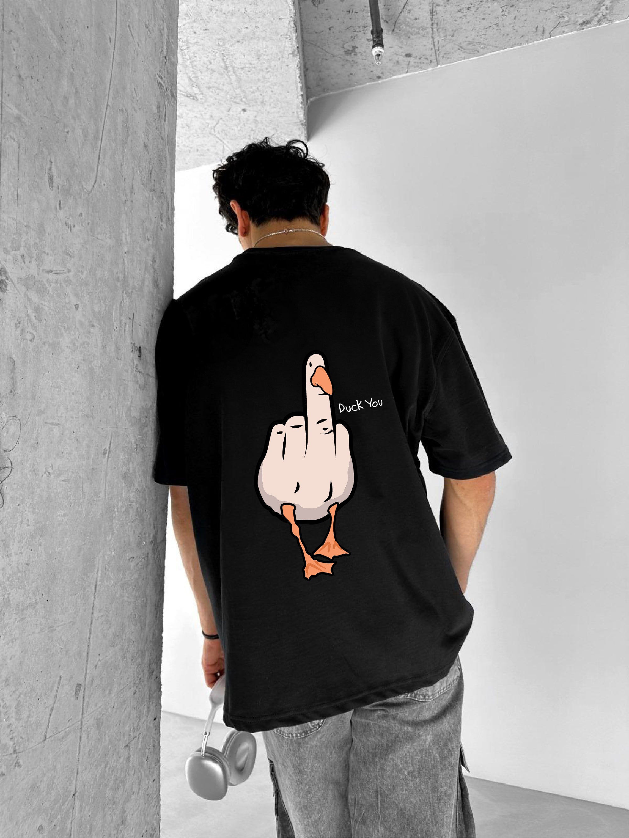 Black "Duck you" Printed Over size T-Shirt