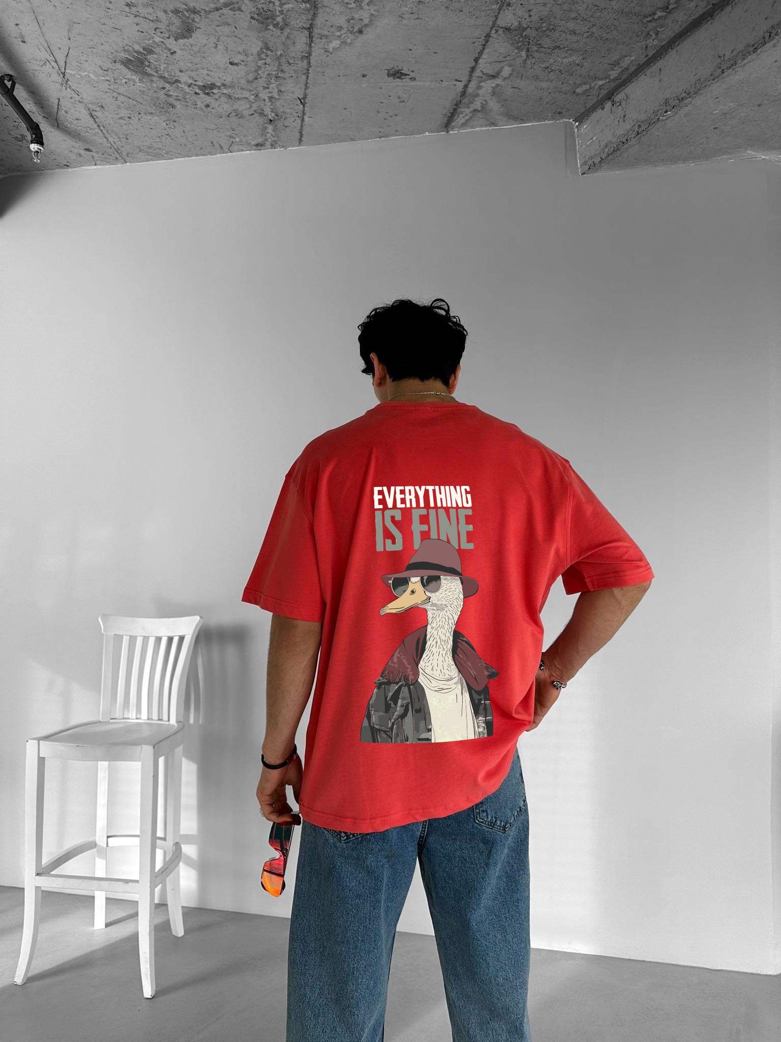 Red "Fine" Printed Over size T-Shirt