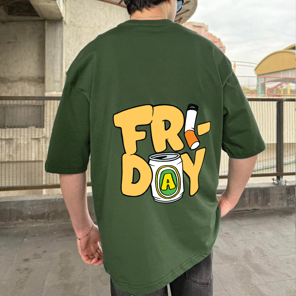 Army Green "Friday" Printed Over size T-Shirt