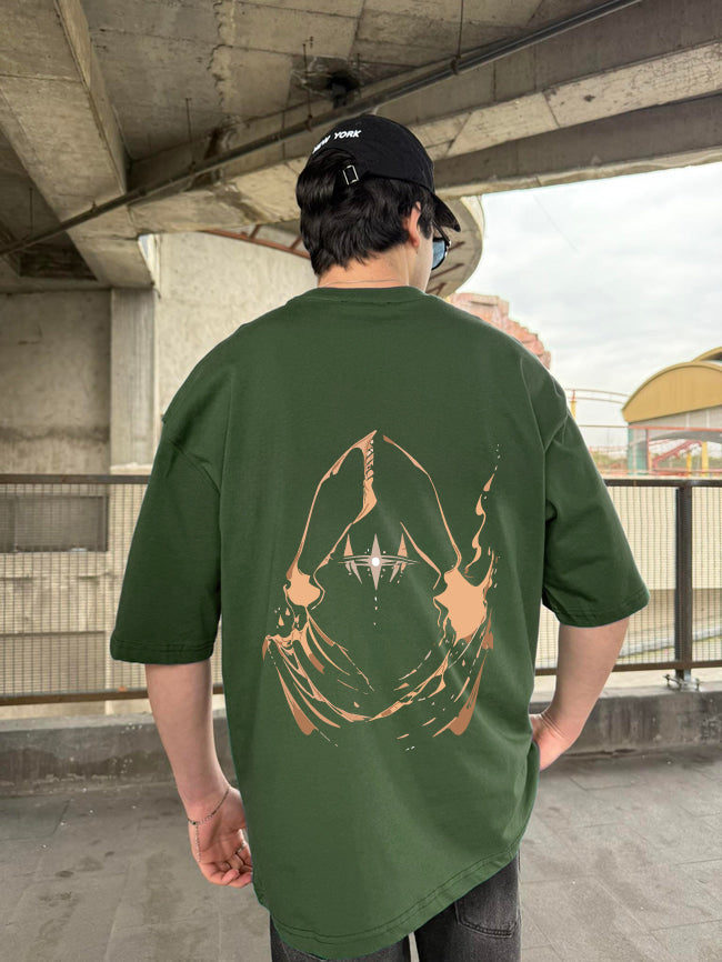 Army Green "Golden Omen" Printed Over size T-Shirt