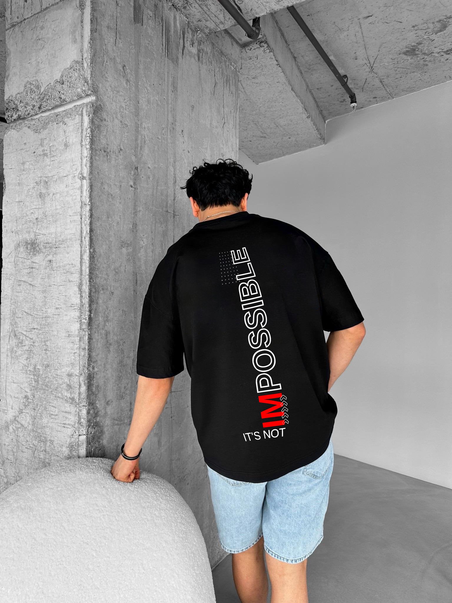 Black "Impossible" Printed Over size T-Shirt