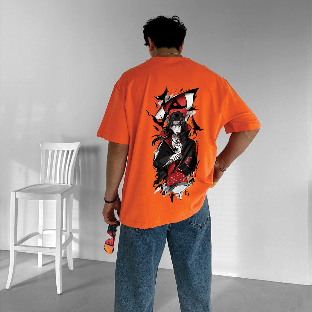 Orange "Itachi" Printed Over size T-Shirt