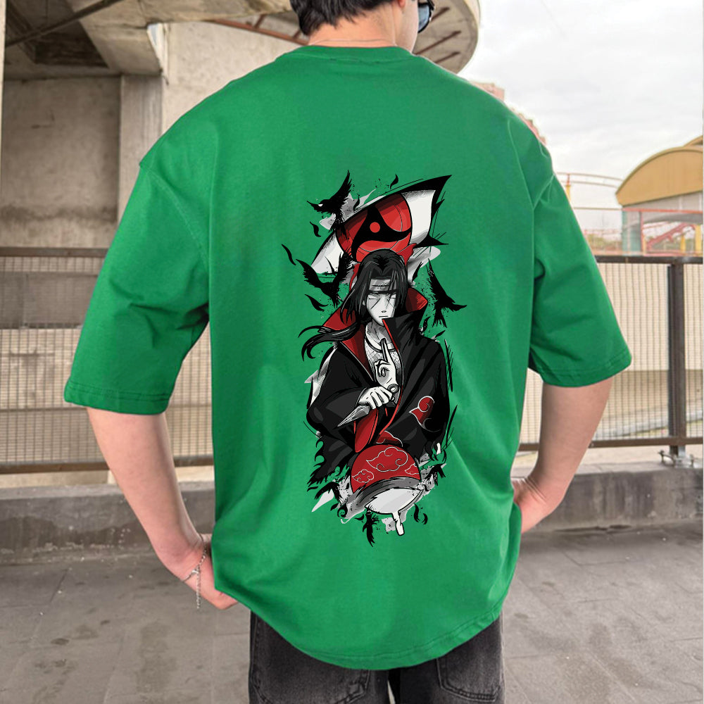 Green "Itachi" Printed Over size T-Shirt