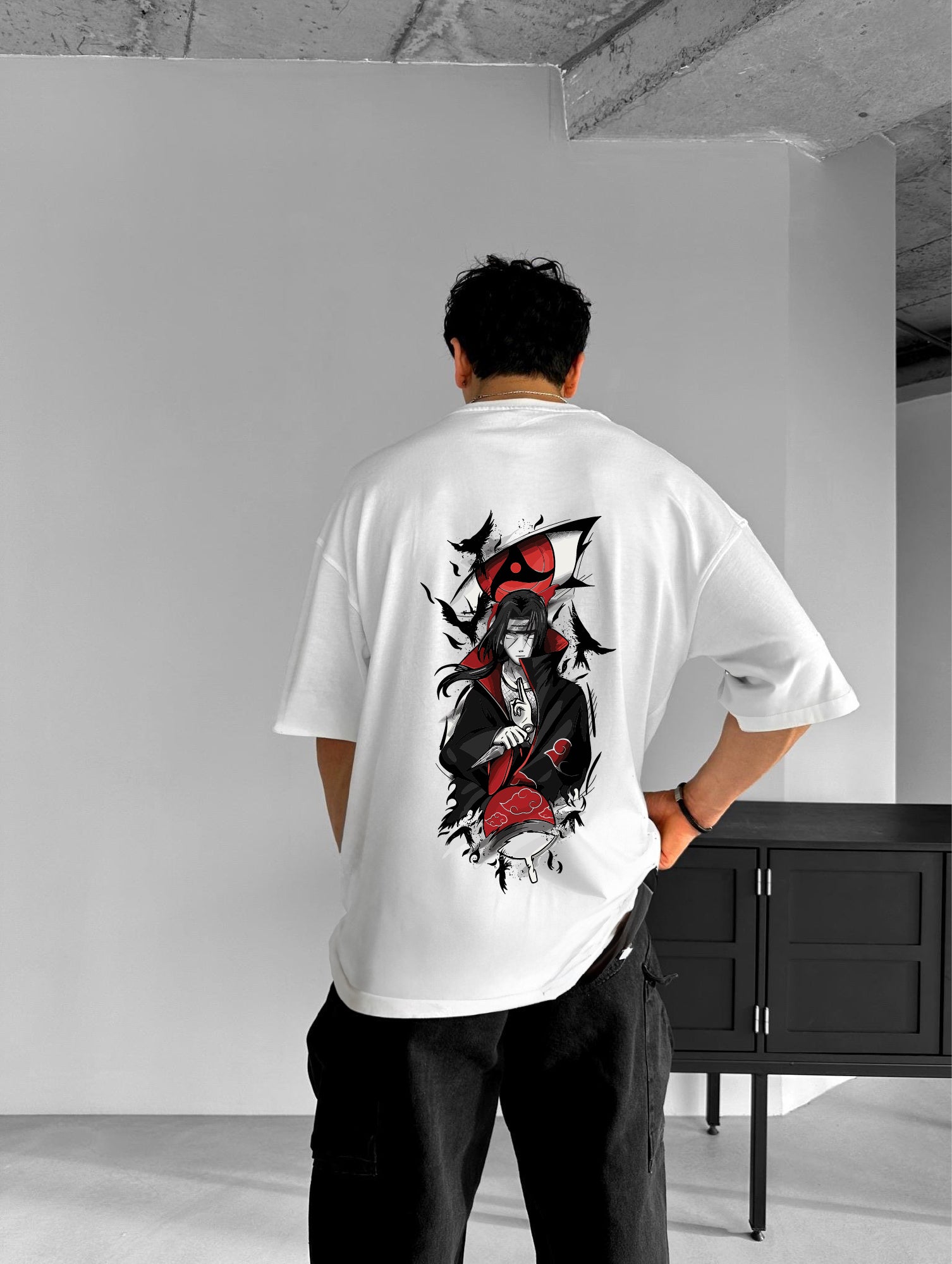 White "Itachi" Printed Over size T-Shirt