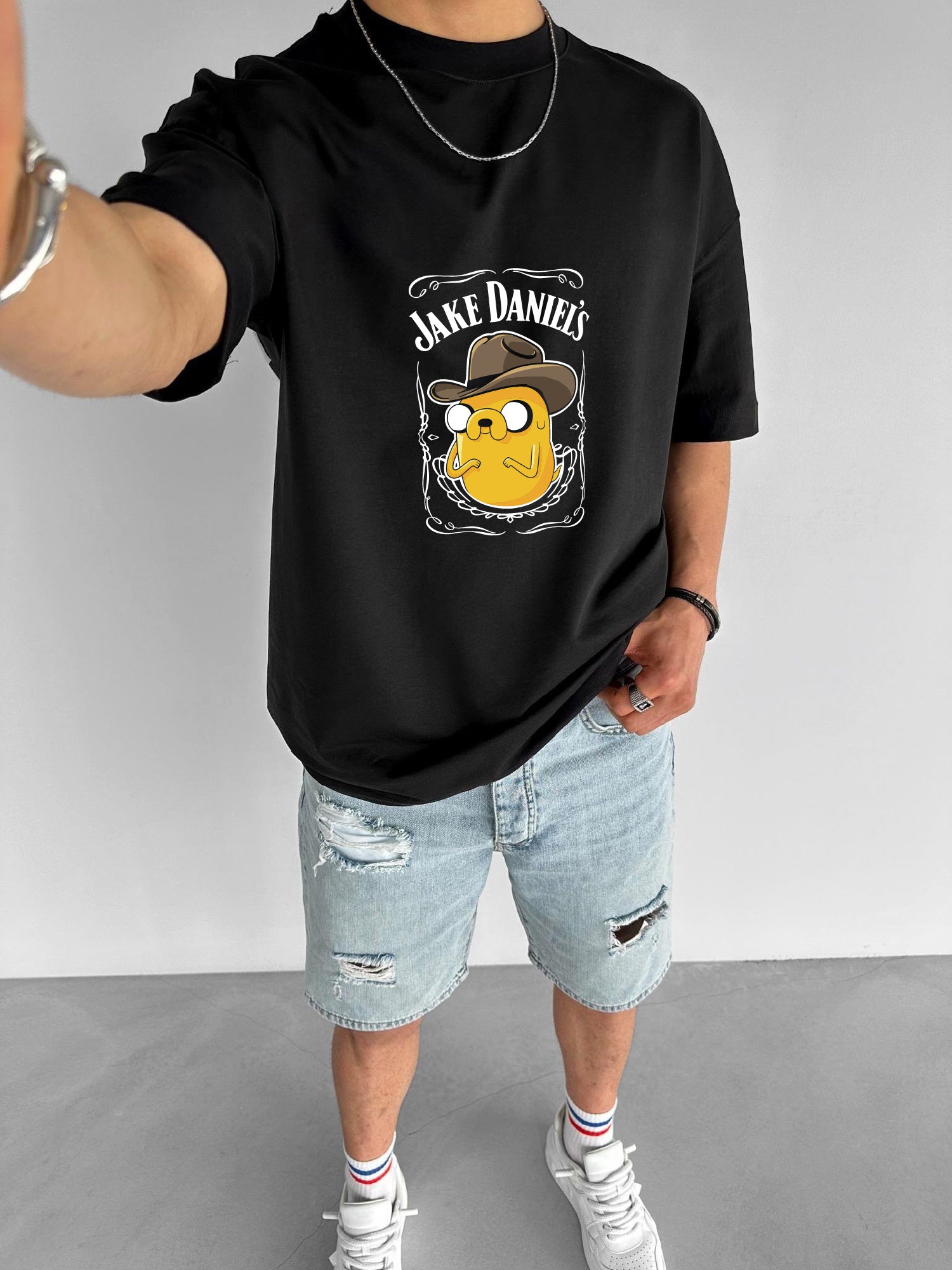 Black "Jake Front" Printed Over size T-Shirt