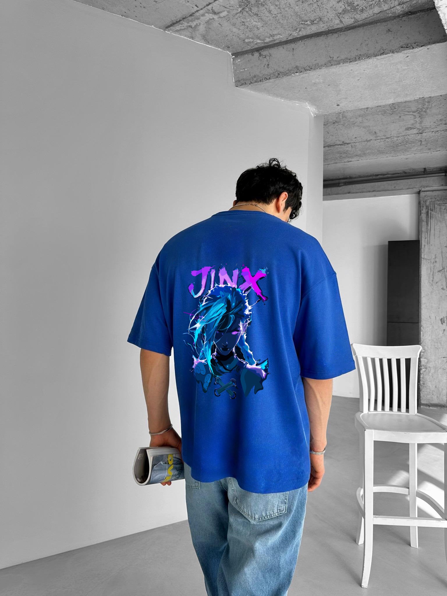 Blue "Jinx" Printed Over size T-Shirt