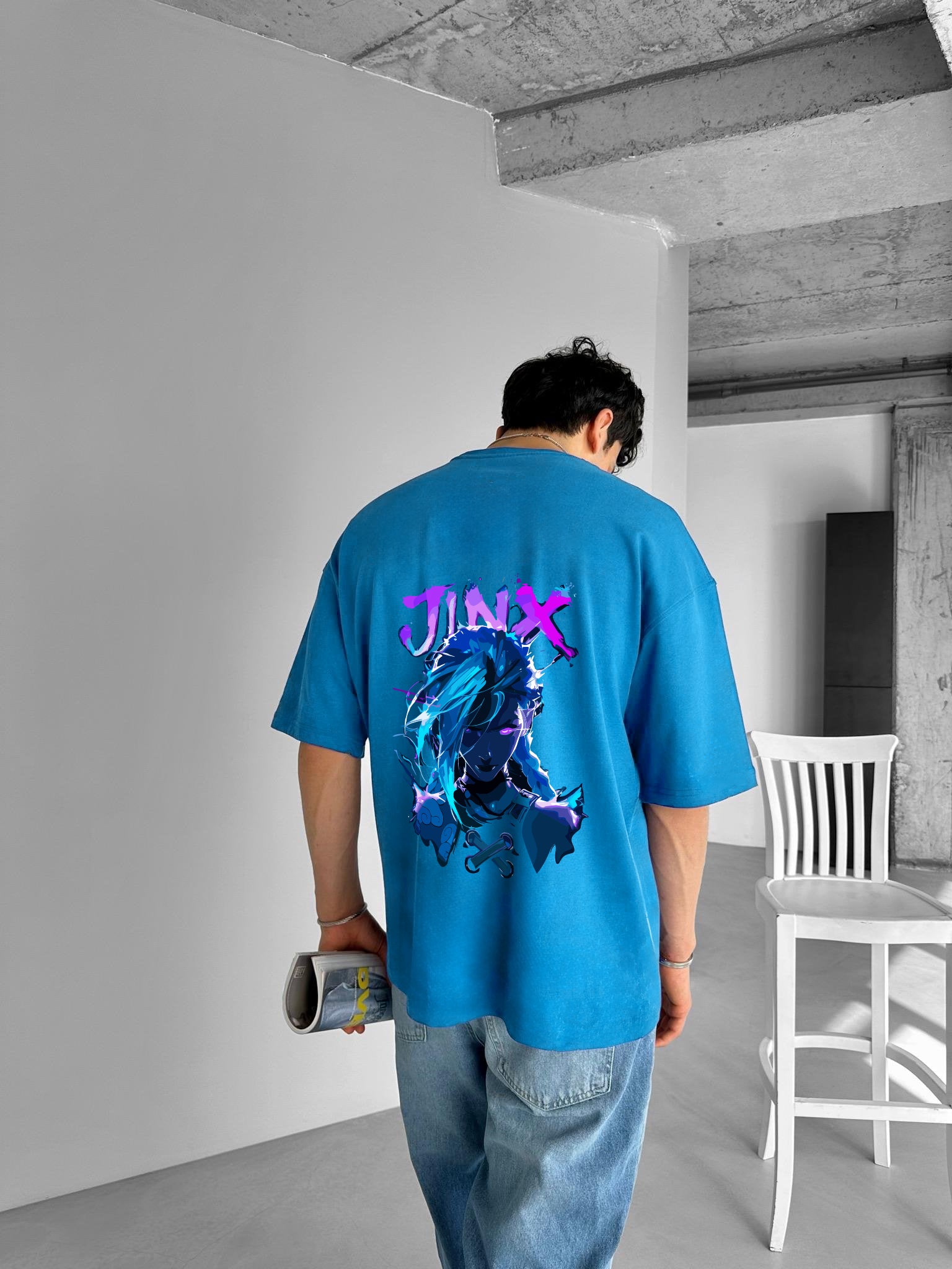 Light Blue "Jinx" Printed Over size T-Shirt