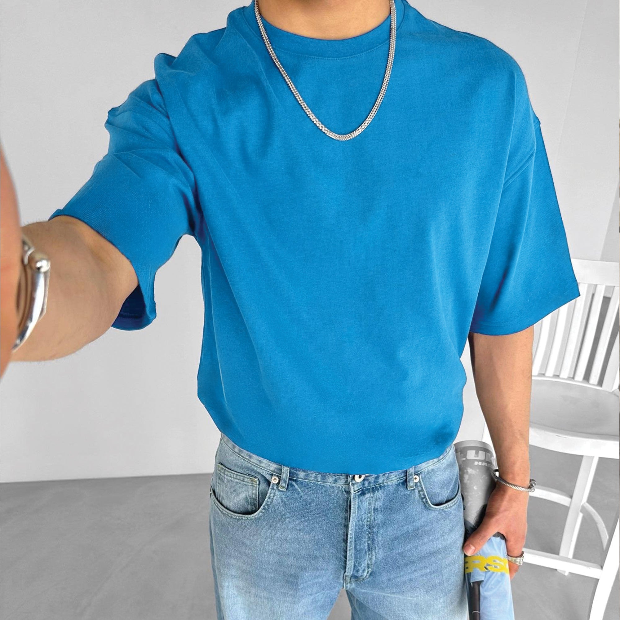 Light Blue Basic Over size T-Shirt