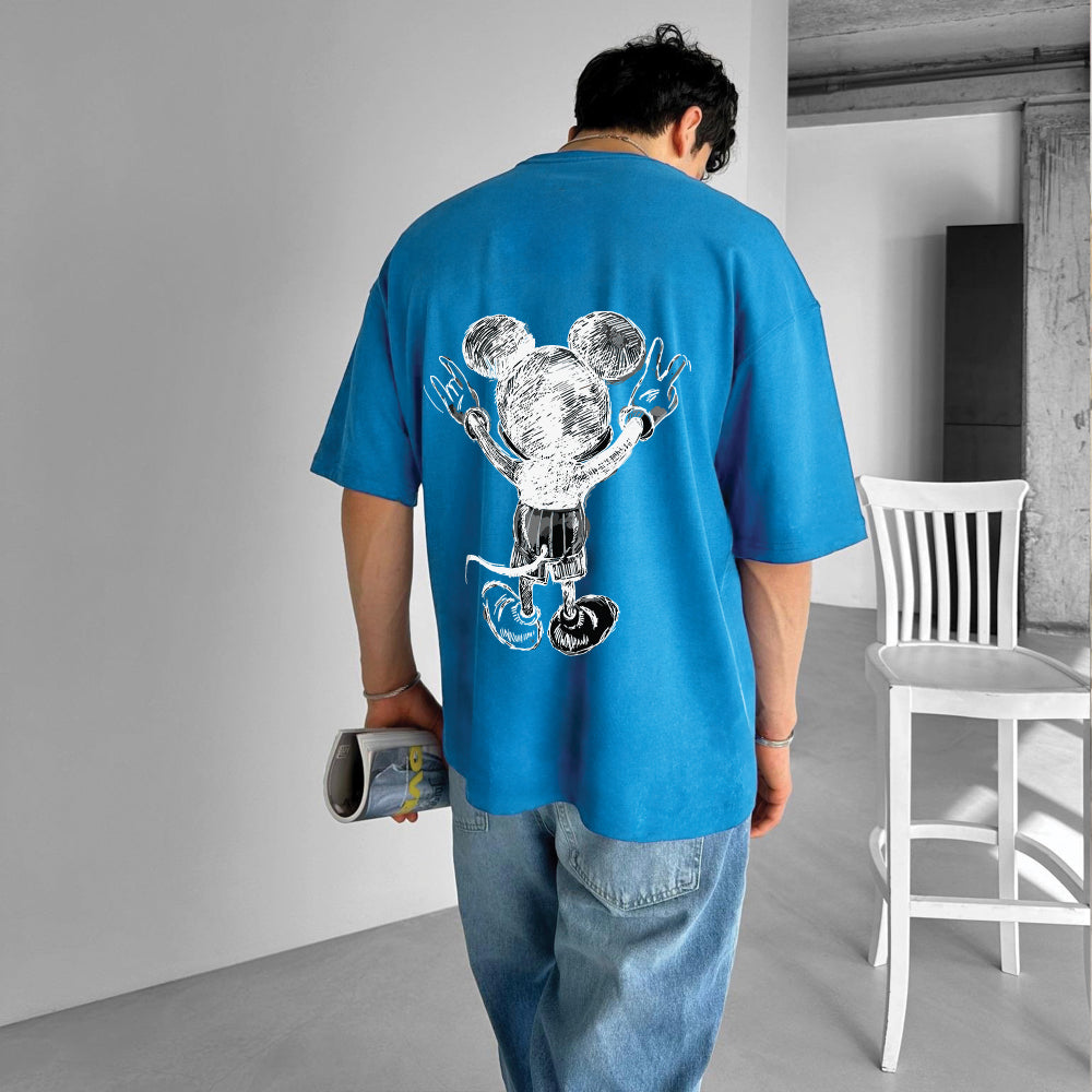 Light Blue "Mouse" Printed Over size T-Shirt