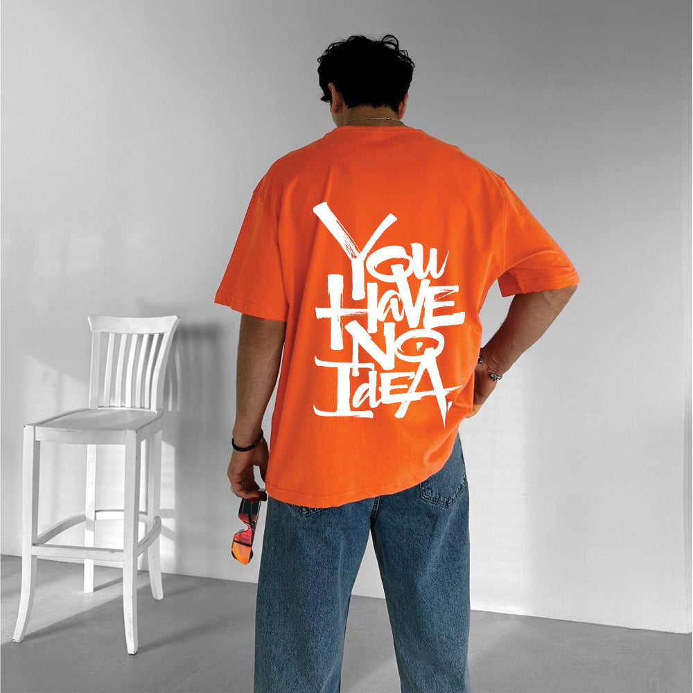 Orange "No Idea" Printed Over size T-Shirt