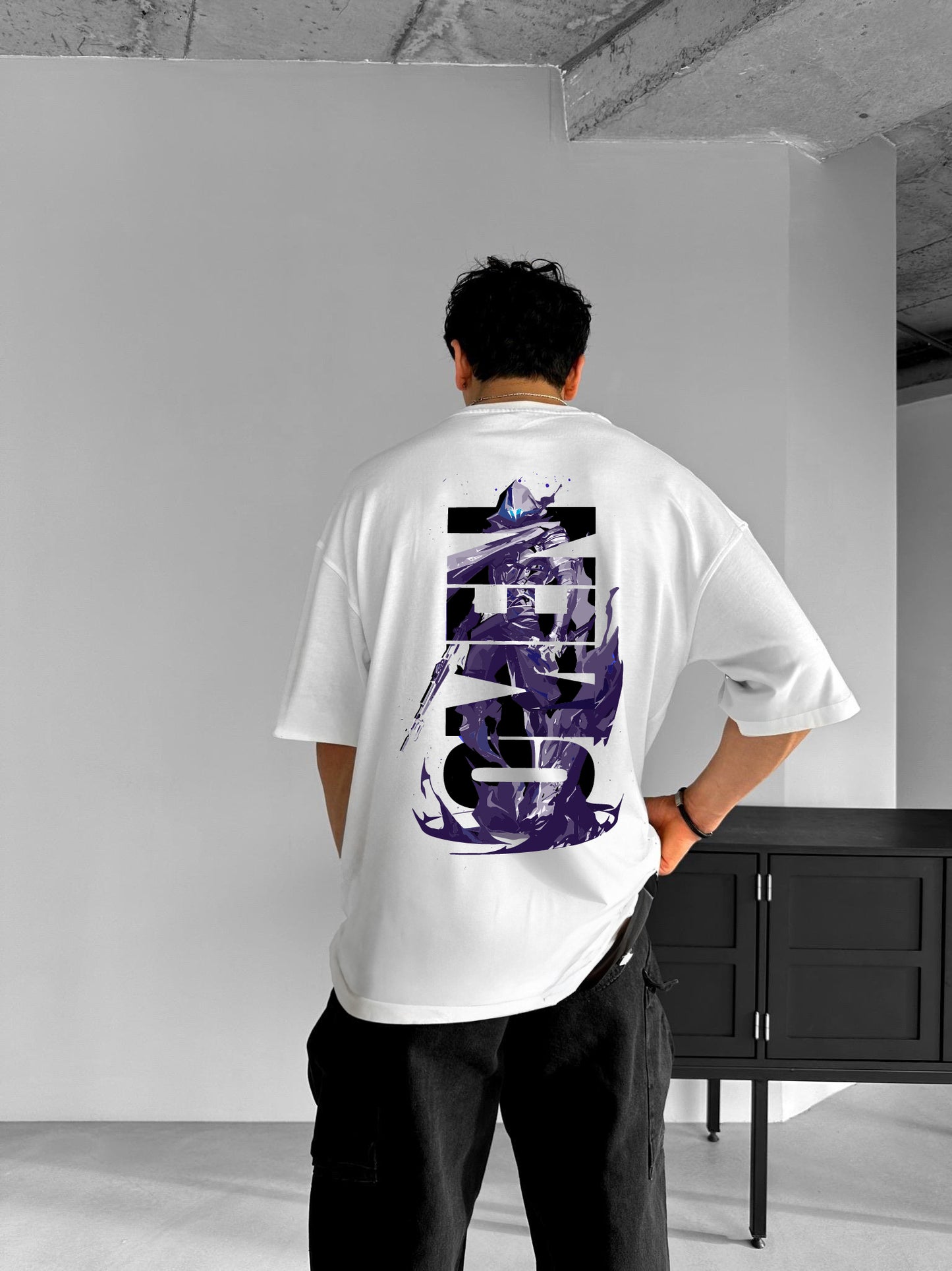 White "Omen" Printed Over size T-Shirt