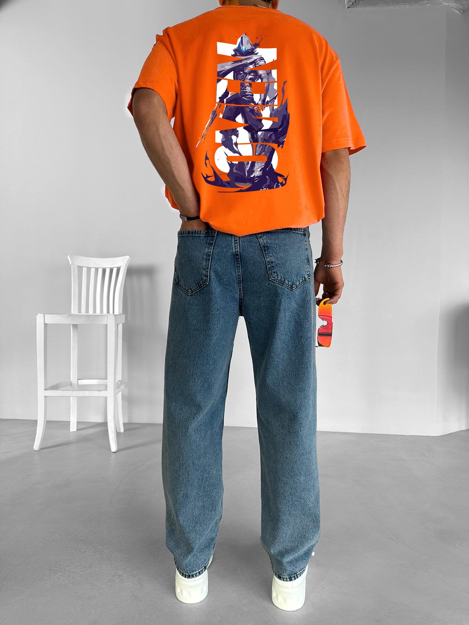 Orange "Omen" Printed Over size T-Shirt