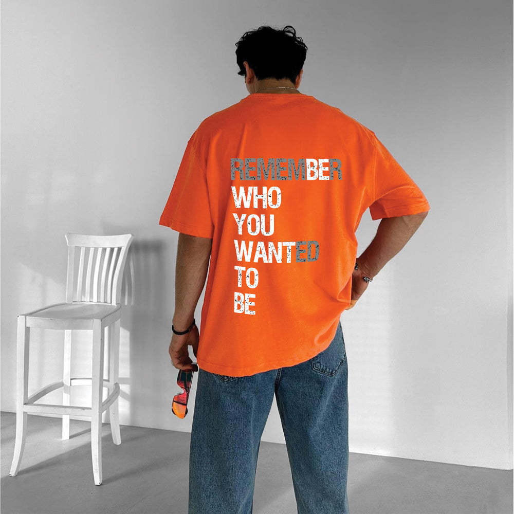Orange "Remember" Printed Over size T-Shirt