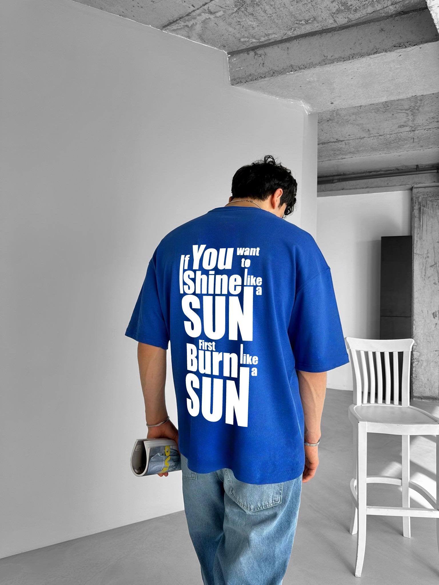 Blue "Shine" Printed Over size T-Shirt