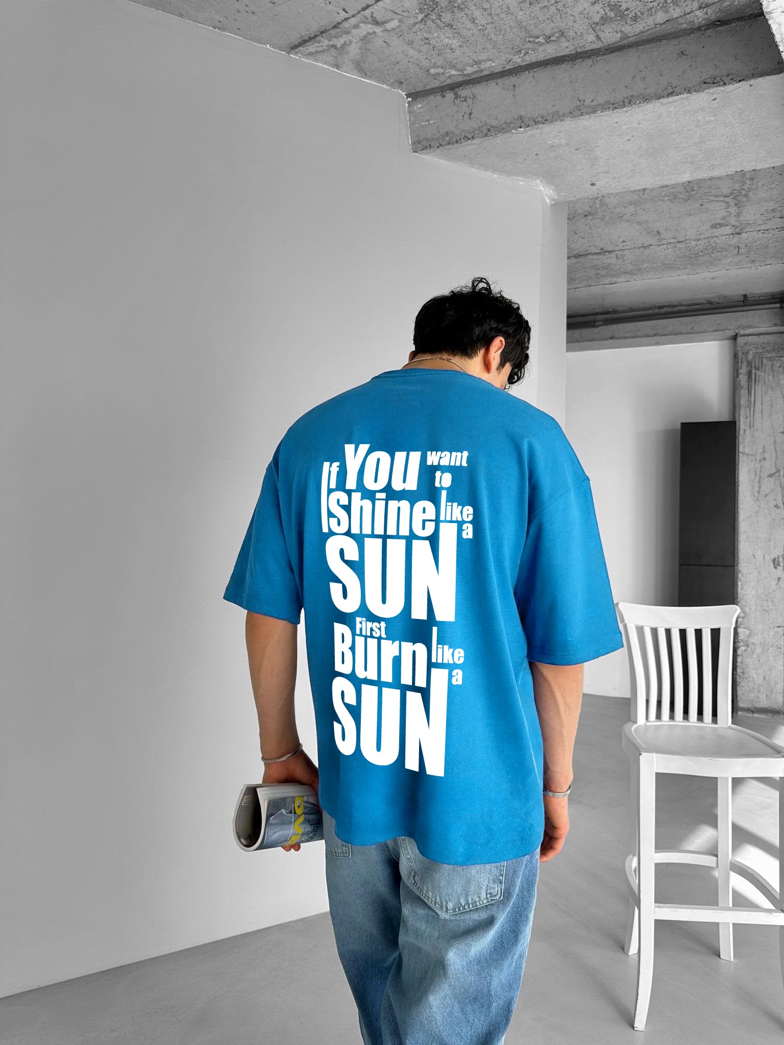 Light Blue "Shine" Printed Over size T-Shirt