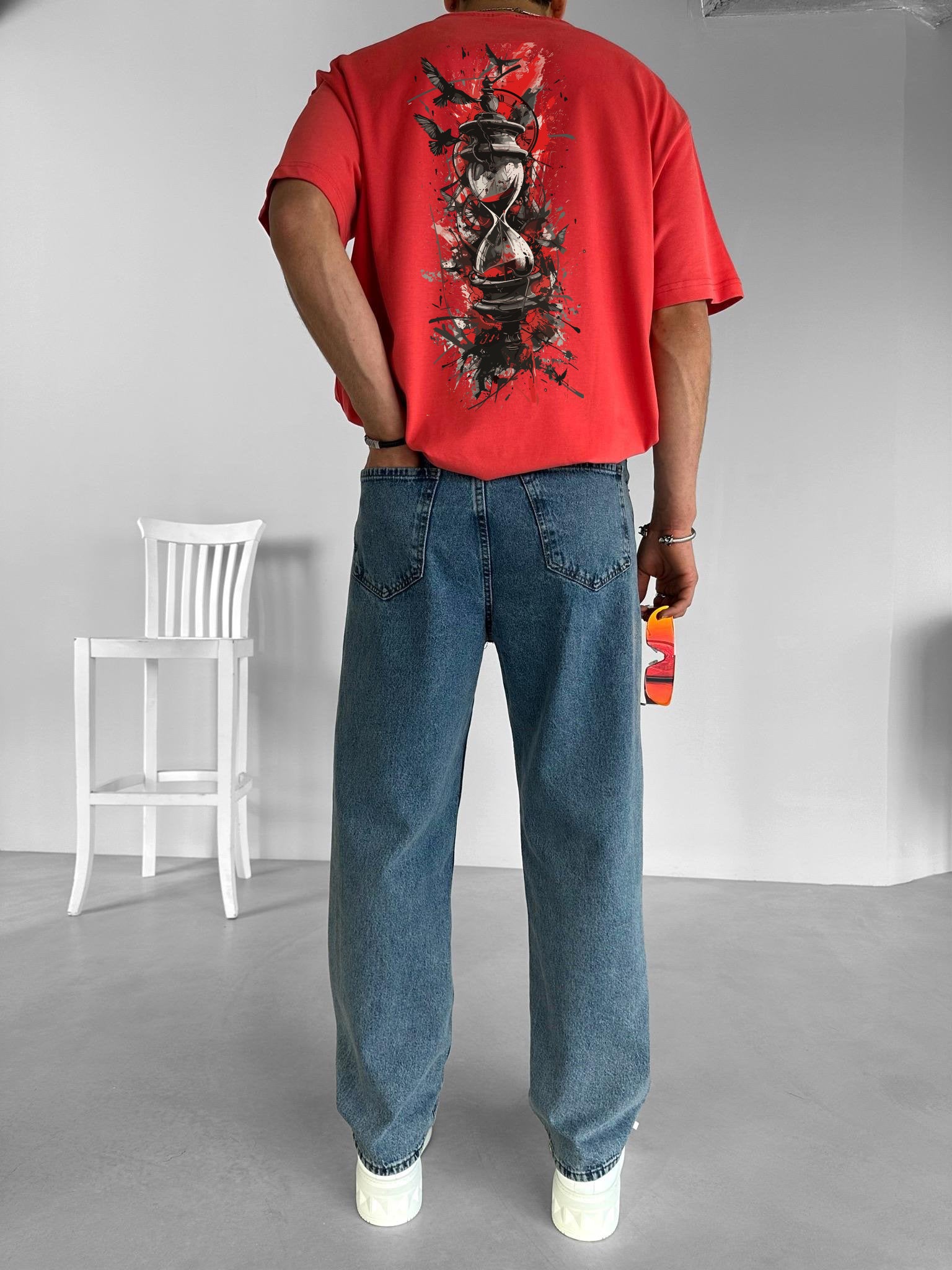 Red "The Last Hour" Printed Over size T-Shirt