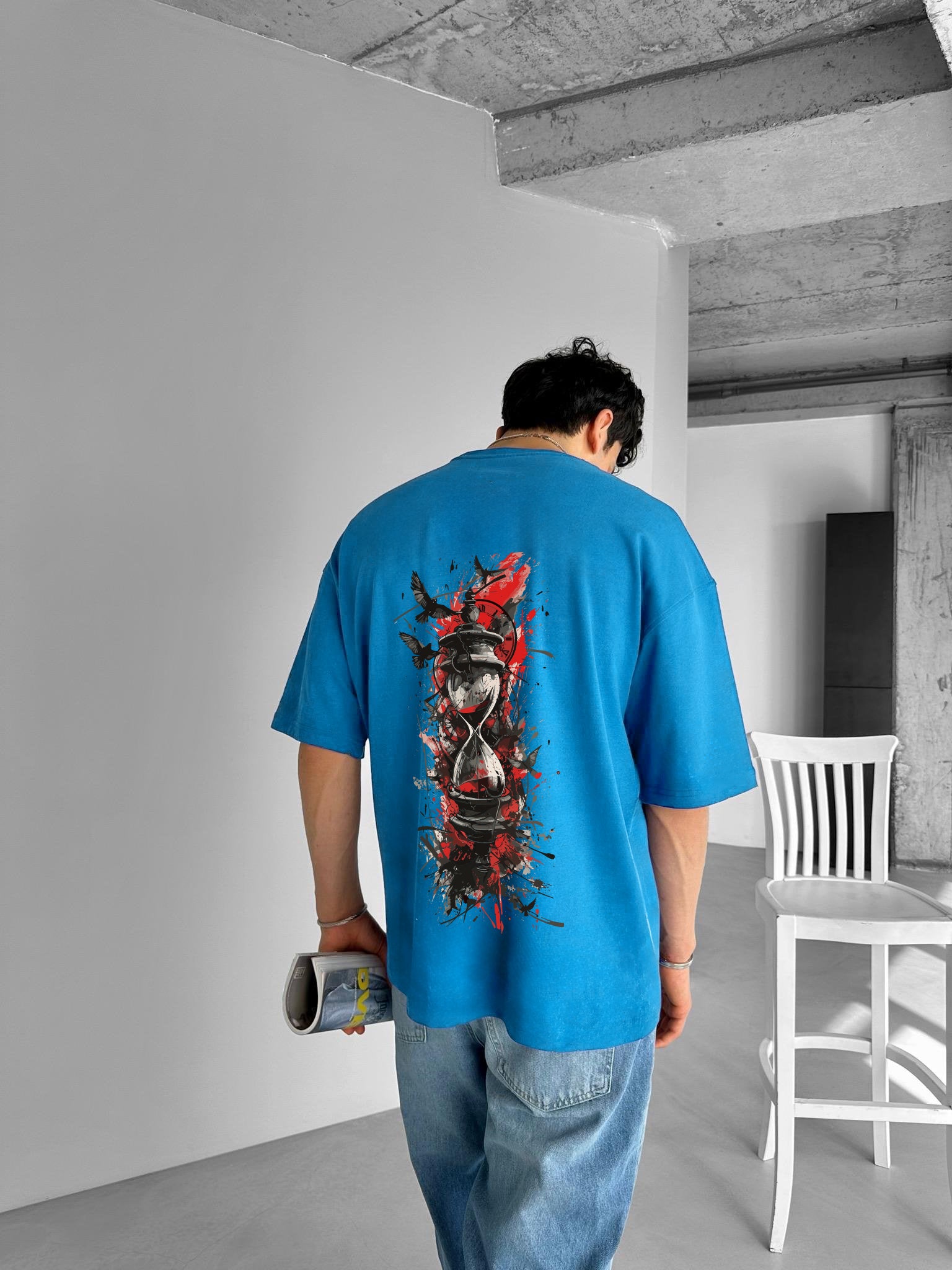 Light Blue "The Last Hour" Printed Over size T-Shirt