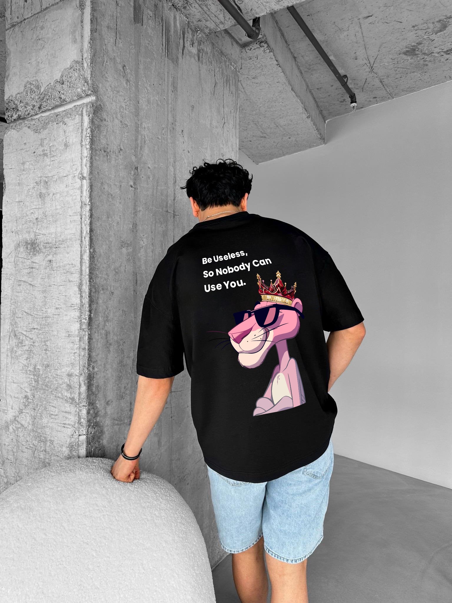 Black "Useless" Printed Over size T-Shirt