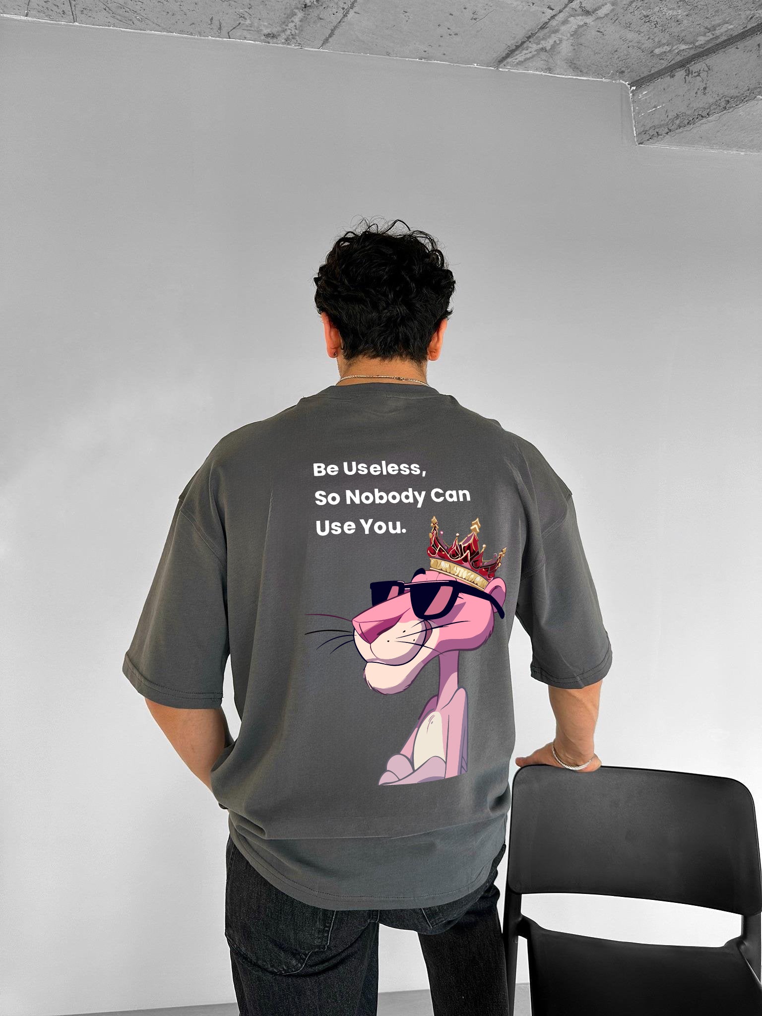 Smoke "Useless" Printed Over size T-Shirt