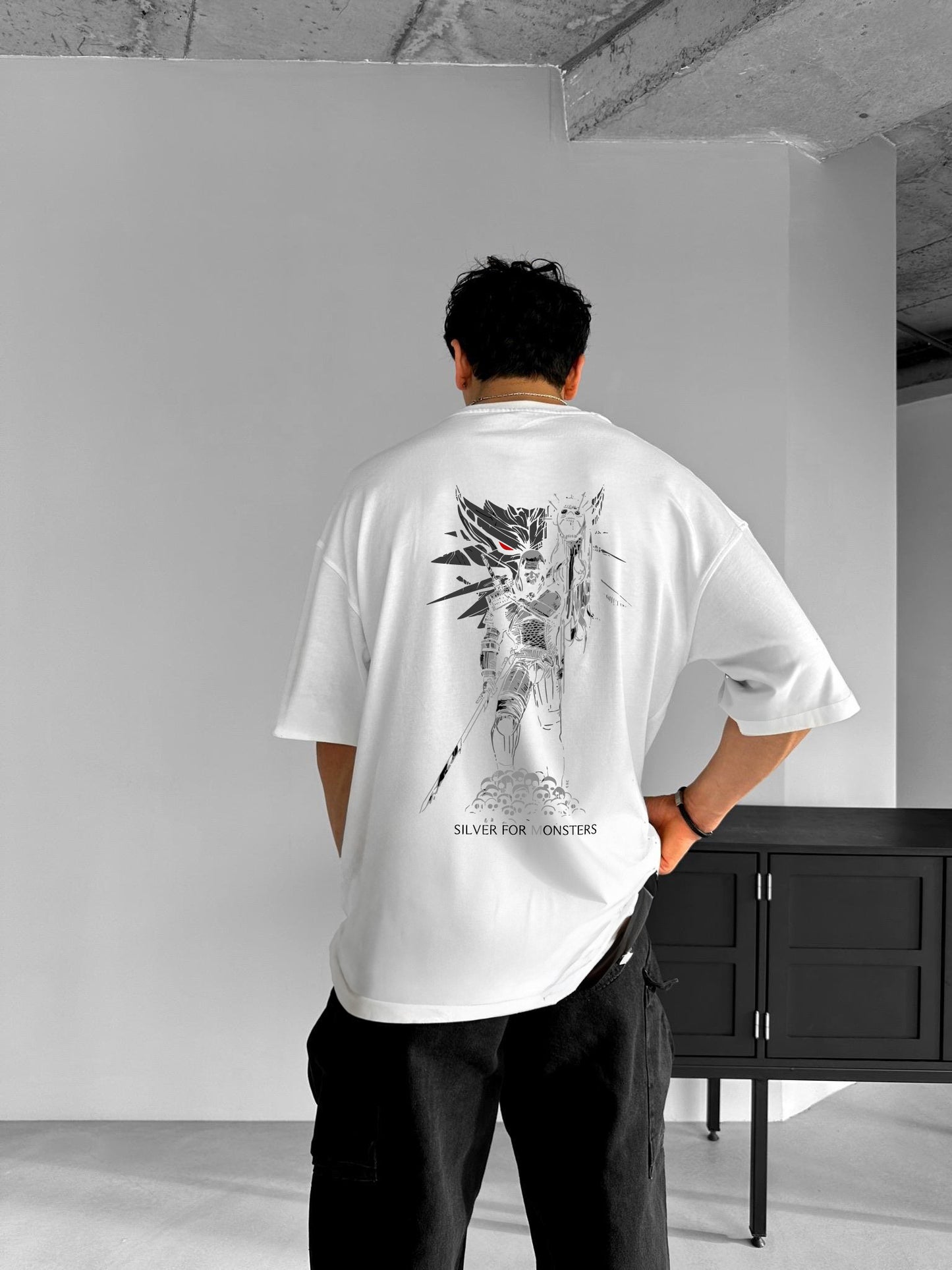 White "Witcher" Printed Over size T-Shirt