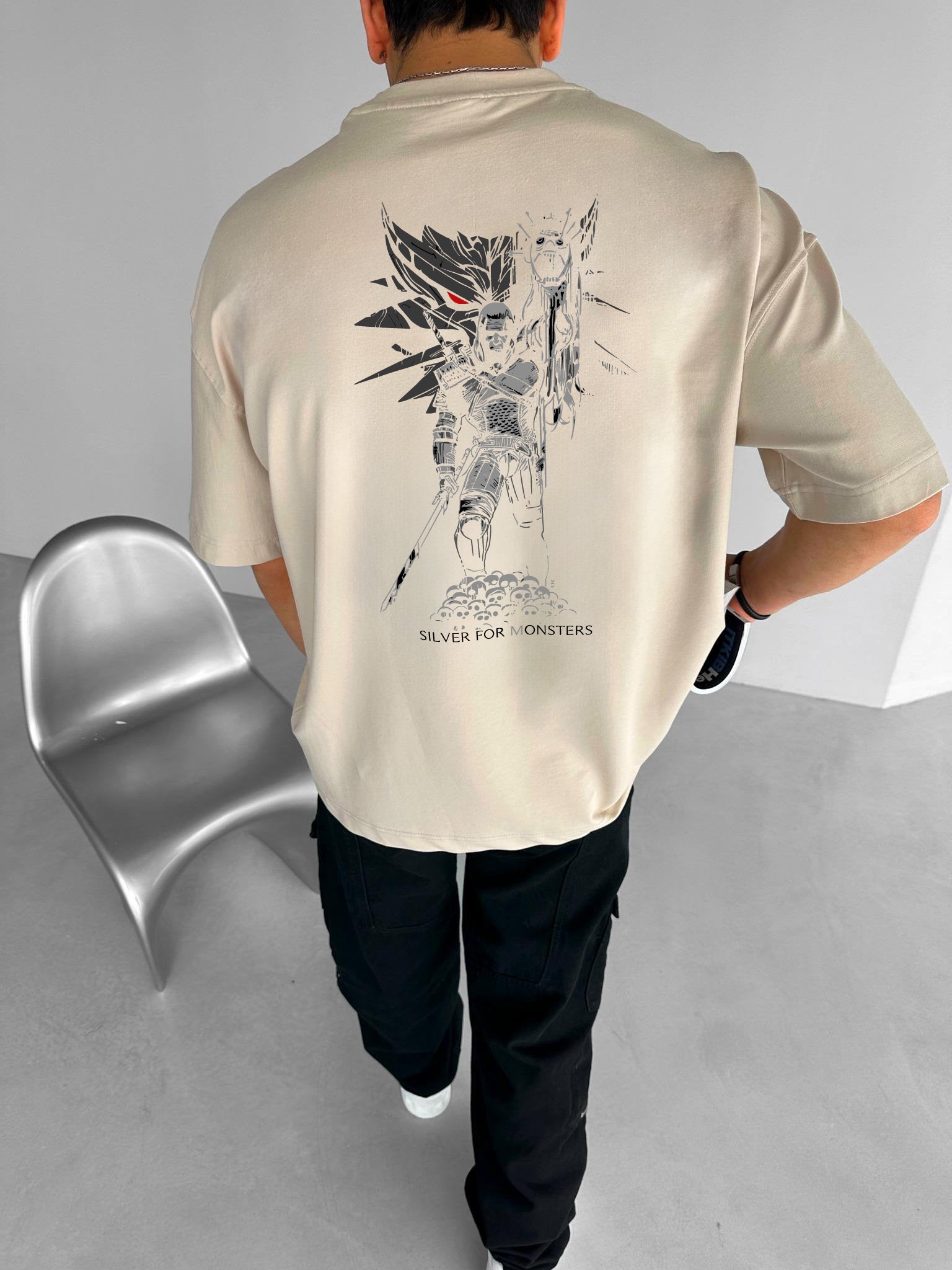 Beige "Witcher" Printed Over size T-Shirt