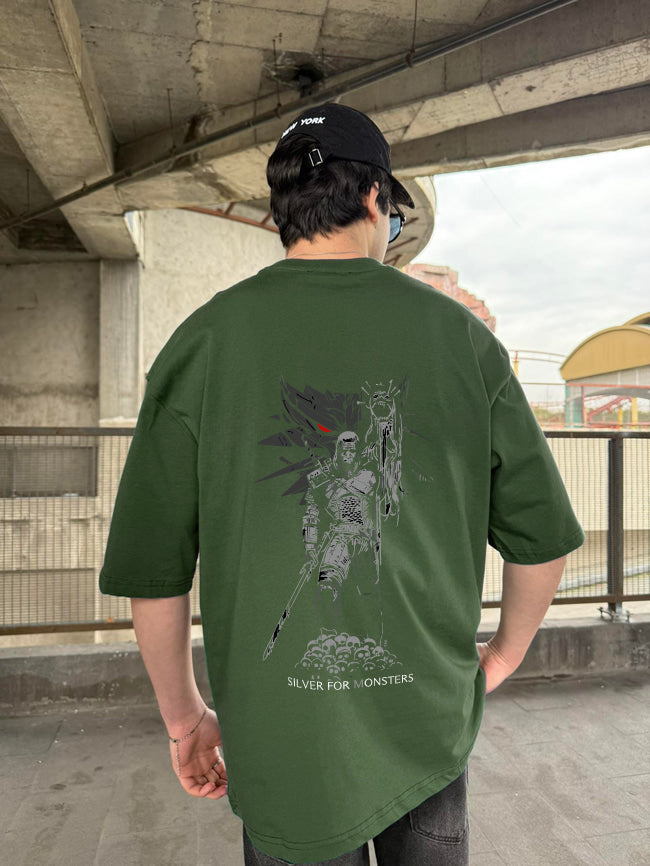 Army Green "Witcher" Printed Over size T-Shirt