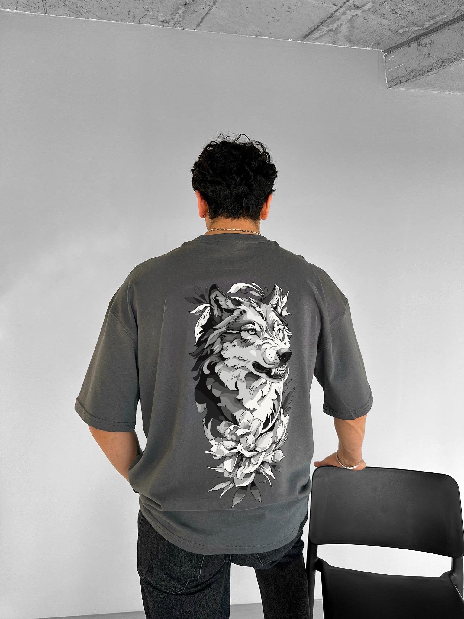 Smoke "Wolf Flow" Printed Over size T-Shirt