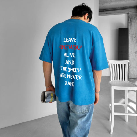 Light Blue "Wolf" Printed Over size T-Shirt