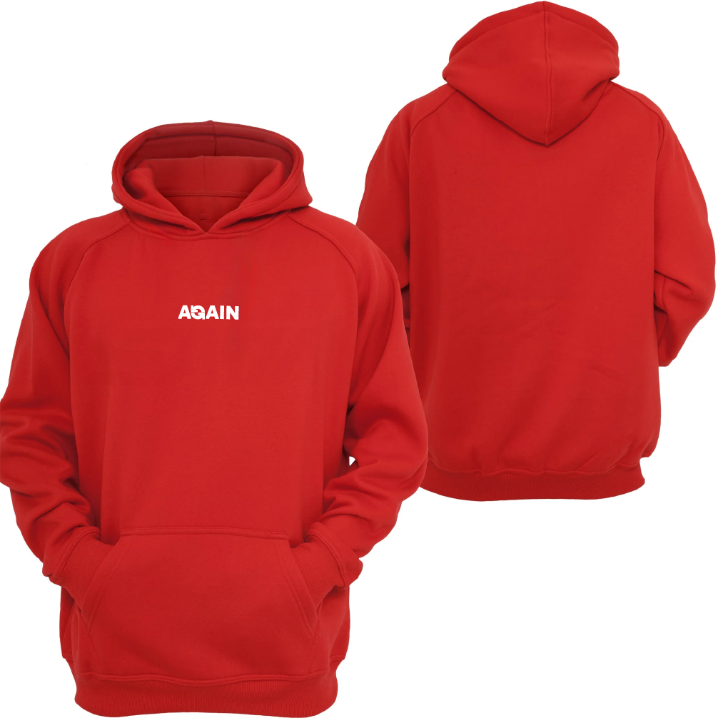 Red "Again" Printed Oversize Hoodie