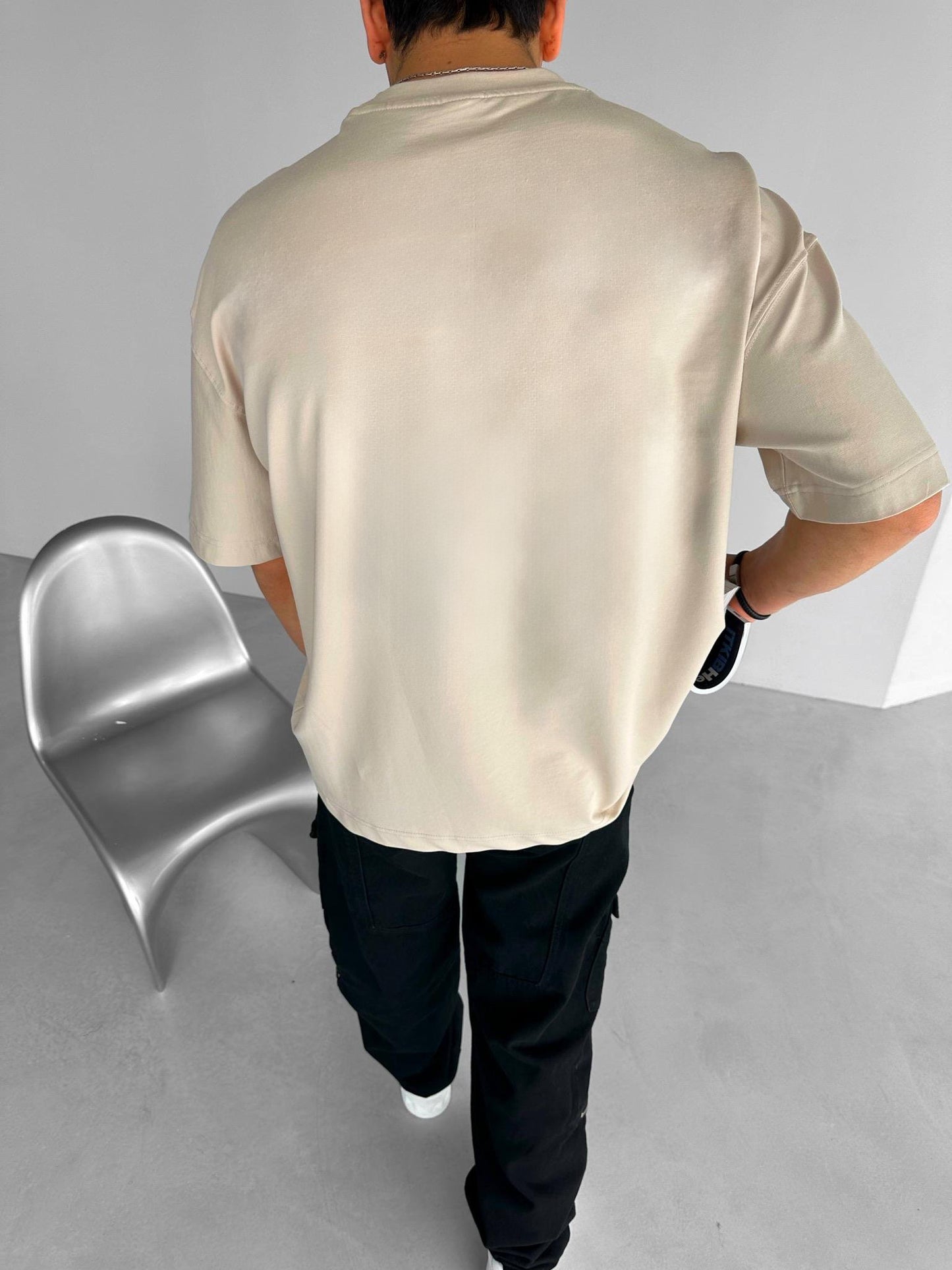 Beige "Again" Printed Over size T-Shirt