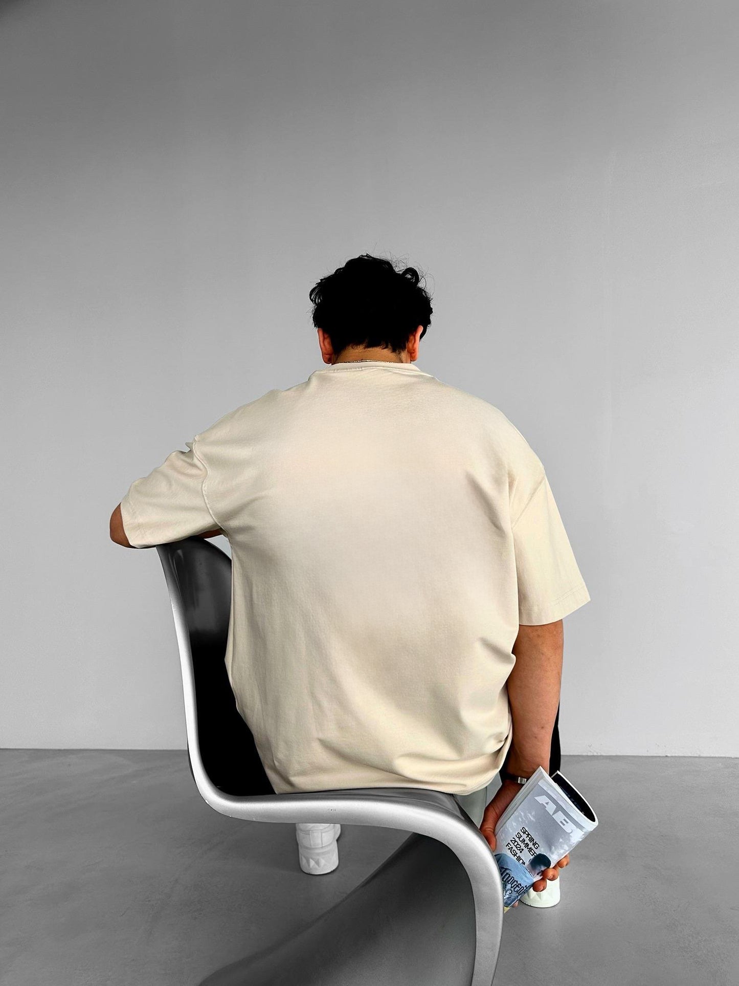 Beige "Again" Printed Over size T-Shirt