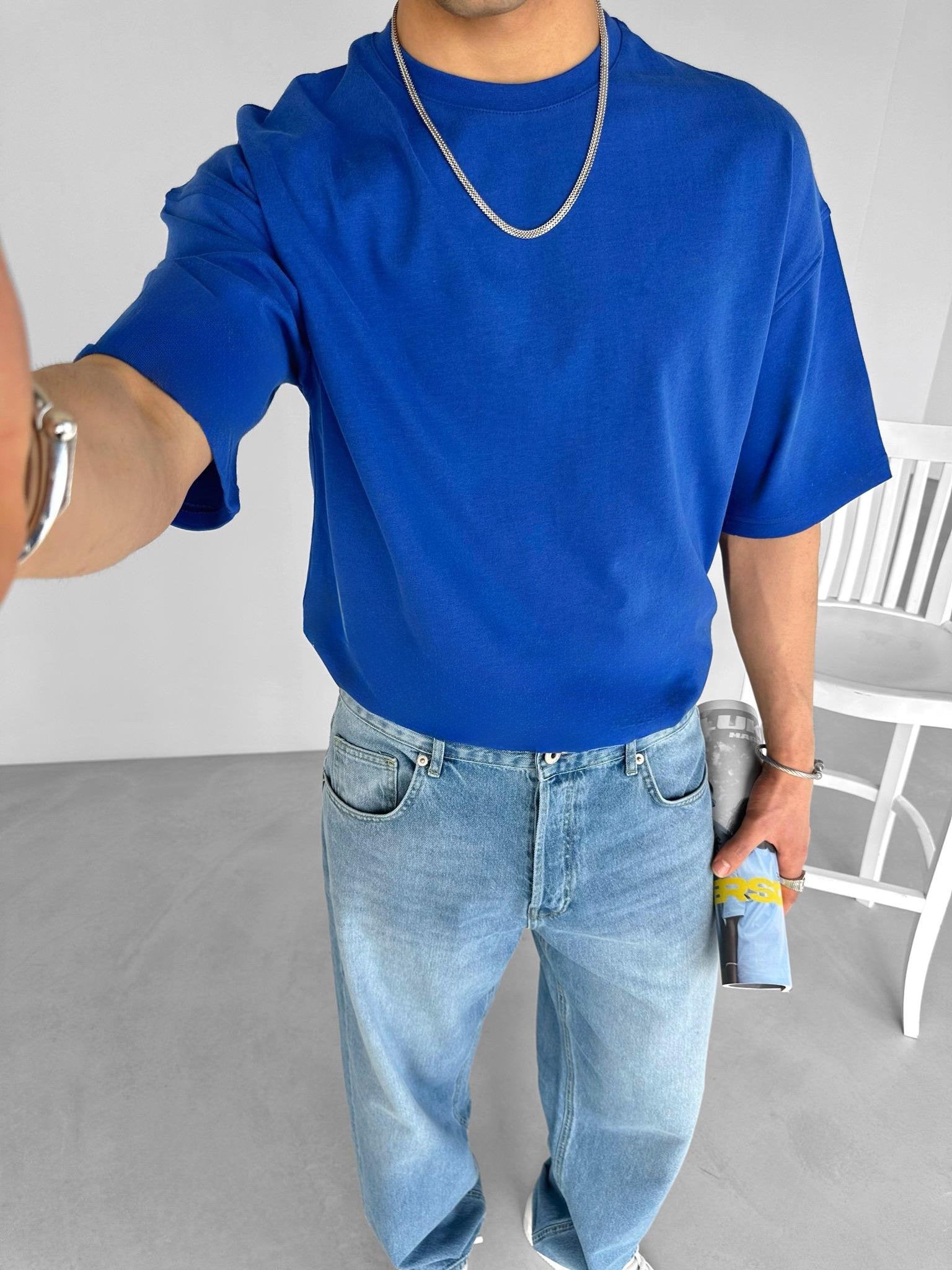 Blue Basic Over size T-Shirt