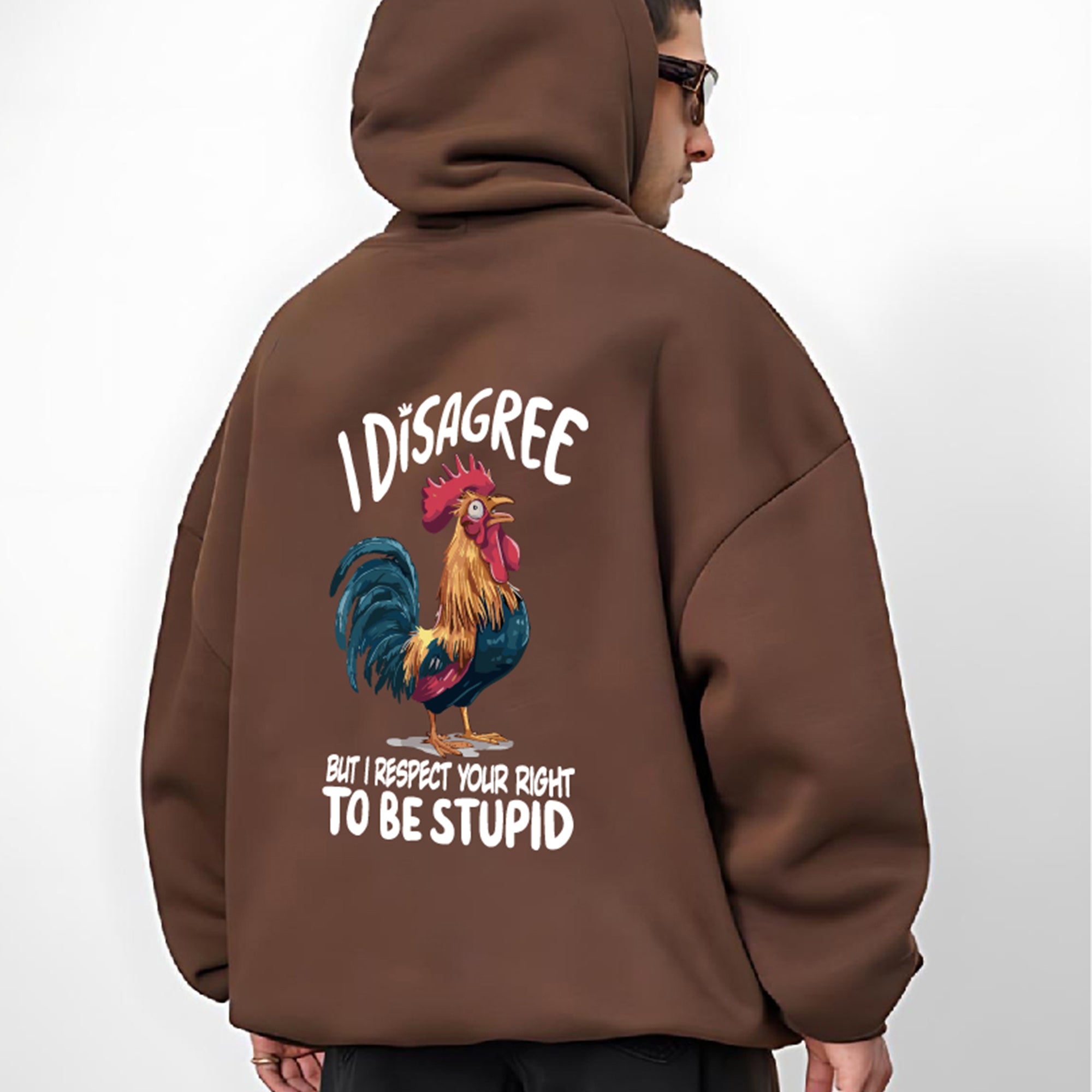 Brown "Disagree" Printed Oversize Hoodie