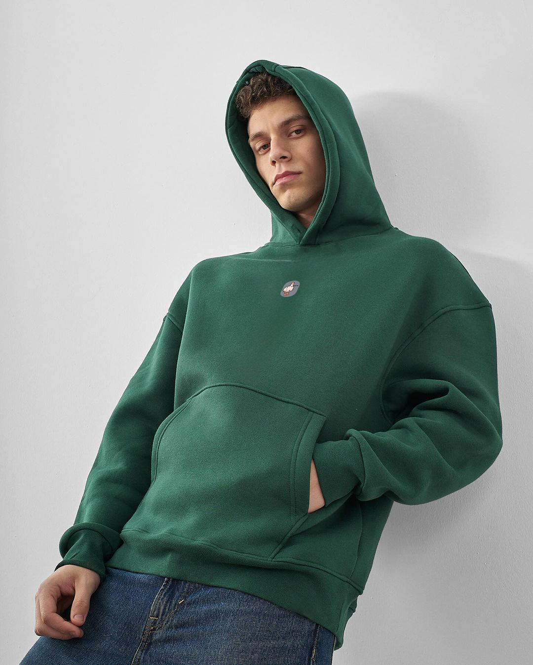 Dark Green "Duck You" Printed Oversize Hoodie