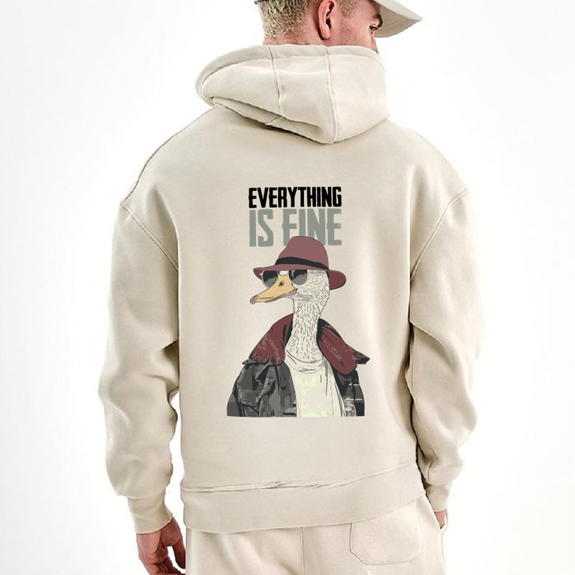 Beige "Fine" Printed Oversize Hoodie