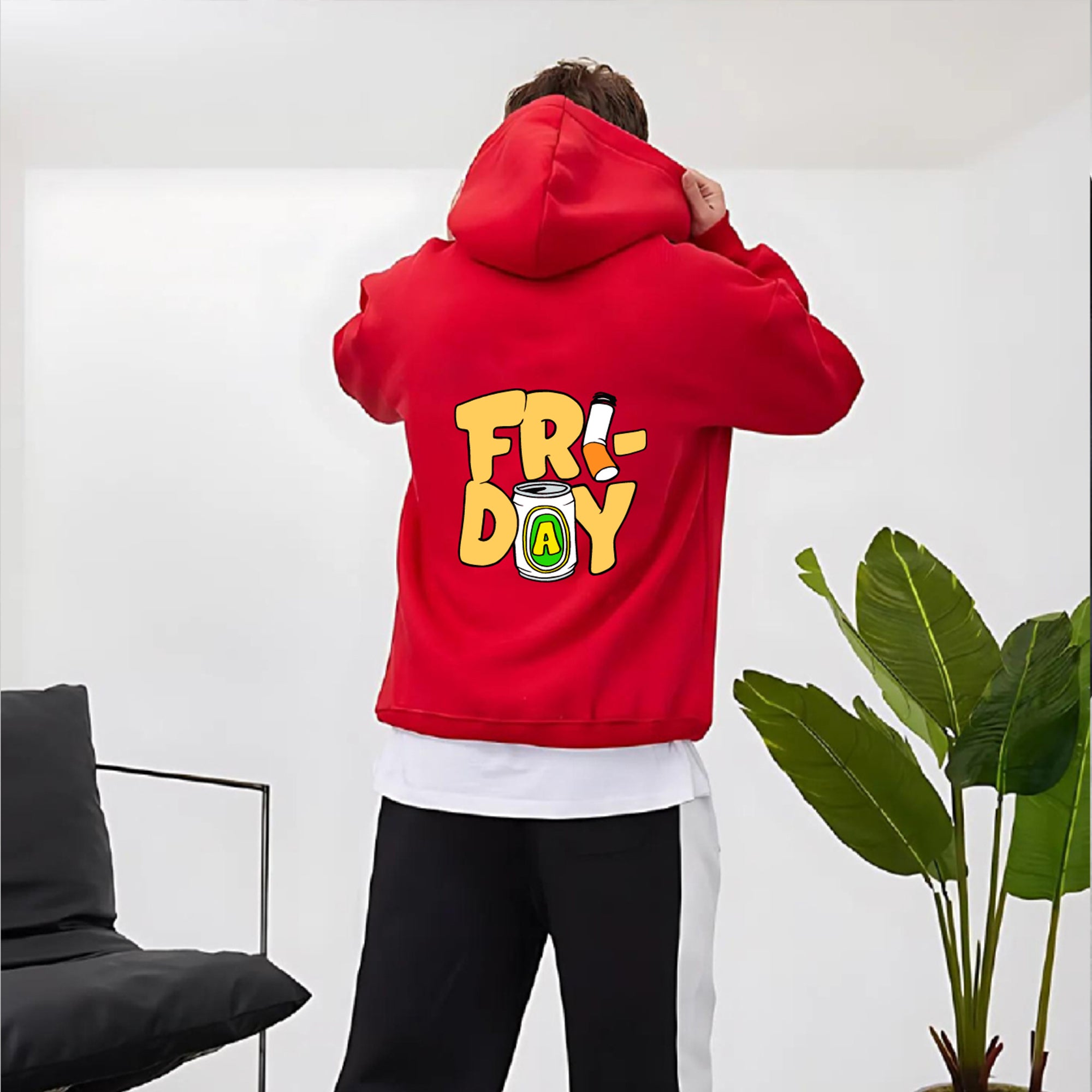 Red "Friday" Printed Oversize Hoodie